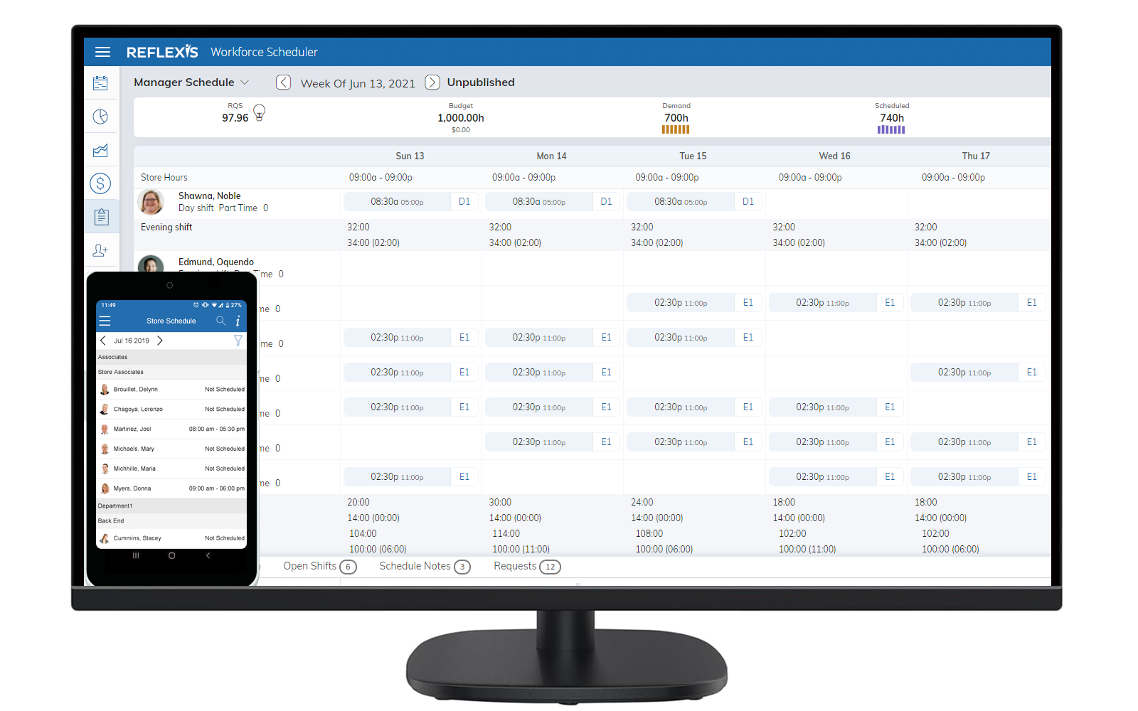 Reflexis retail operations web application with scheduling and task screens