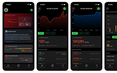 StepCal app screens on iOS and Android